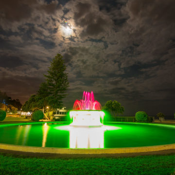 Nighttime glow of the park fountain in Napier, NZ