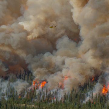 A bucketship battles a wildfire in Banff National Park